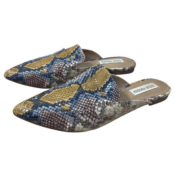 Steve Madden Snake Print Mule Loafer Shoe Flavor Blue Yellow Size 8 - Picture 5 of 11